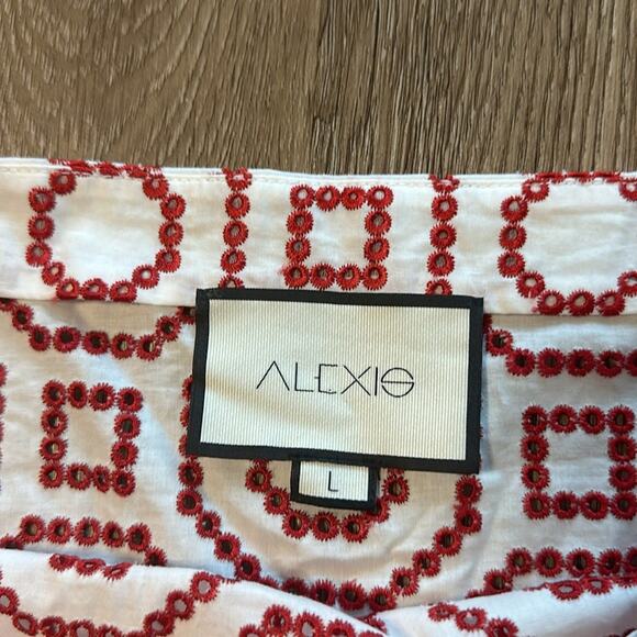 ALEXIS Off The Shoulder Red & White Embroidered Eyelet Top - Picture 3 of 6